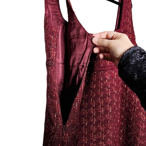 Hill House Bennett Mini Dress Burgundy Red Tweed Square Neck Size XL - Picture 9 of 12